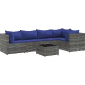vidaXL 6-delige Loungeset met kussens poly rattan grijs