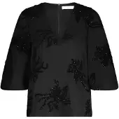 NUKUS Dames Blouses Delilah Blouse Embroidery - Zwart - Maat S