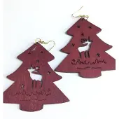 Charme Bijoux Rode Kerstboom Oorbellen hout