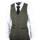 Paul Andrew Heren olijfgroene wolmix tweed formele vesten