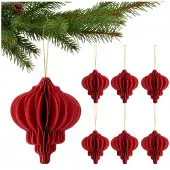 Springos Kerstbal | Papier | 12,5 Cm | 3D | Rood | 6 Stuks