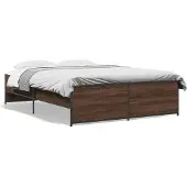 vidaXL Bedframe bewerkt hout metaal bruin eikenkleur 120x190 cm