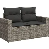 vidaXL 6-delige Loungeset met kussens poly rattan grijs