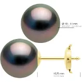 ATELIERS SAINT GERMAIN Oorbellen - Geel Goud 375 - Echte Gecultiveerde Tahiti Parel Rond 10-11 mm