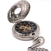 Infinity Leather Antiek messing zilverlegering skelet half jacht zakhorloge