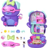 Polly Pocket Dolls and Playset Sleepover Puppy Compact Travel Toy with 1 Micro Doll Pet Dogs Food & Fashion Styling Accessories