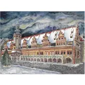 Pappnoptikum Nostalgische adventskalender, Leipzig, Oude Raadshuis, aquarel