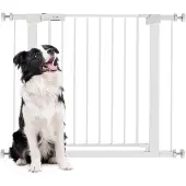 PawHut Türschutzgitter, Treppengitter, Hundegitter ohne Bohren, 75-96 cm Verstellbares Absperrgitter, Auto-Close Baby Schutzgitter, für Kinder und Haustiere, Stahl, Weiß