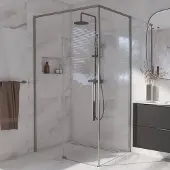 Saqu Syra douchecabine met schuifdeur incl. antikalk 100x80cm geborsteld grijs