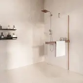 Saniclear Oblique inloopdouche 120cm met handdoekhouder en helder glas geborsteld koper