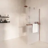 Saniclear Oblique inloopdouche 90cm met handdoekhouder en ribbelglas geborsteld koper