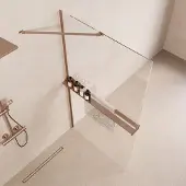 Saniclear Oblique inloopdouche 90cm met handdoekhouder en helder glas geborsteld koper