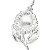 MOOYE ® - Collectie Zilveren Zonnebloem met steel en blad kettinghanger