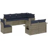 vidaXL 8-delige tuinbankset met kussens, grijs polyrotan
