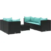 vidaXL 6-delige Loungeset met kussens poly rattan zwart