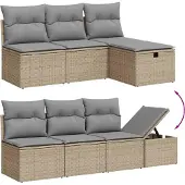 vidaXL 7-delige Loungeset met kussens poly rattan gemengd beige