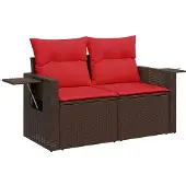 vidaXL 7-delige tuinbankset met kussens, bruin polyrotan