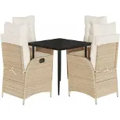 vidaXL 5-delige tuinset met kussens, beige, polyrotan