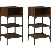 vidaXL Nachtkastjes 2 st 35x34,5x70 cm bewerkt hout bruin eikenkleur