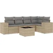 vidaXL 5-delige Loungeset met kussens poly rattan beige