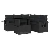 vidaXL 6-delige Loungeset met kussens poly rattan zwart