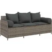 vidaXL Tuinbank 3-zits met kussens poly rattan grijs