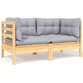 vidaXL 4-delige loungeset voor de tuin met grijze kussens, gemaakt van massief grenenhout