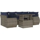 vidaXL 7-delige loungeset voor buiten, met kussens, grijs, kunststof riet