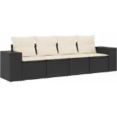 vidaXL 4-delige Loungeset met kussens poly rattan zwart