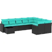 vidaXL 10-delige Loungeset met kussens poly rattan zwart