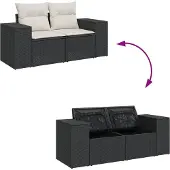 vidaXL Tuinbank 2-zits met kussens poly rattan zwart