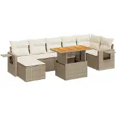 vidaXL 8-delige Loungeset met kussens poly rattan beige