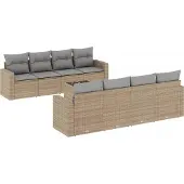 vidaXL 9-delige Loungeset met kussens poly rattan beige