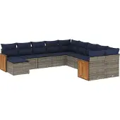 vidaXL 11-delige loungeset voor de tuin met kussens, grijs, kunststof vlechtwerk