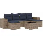 vidaXL 7-delige loungeset voor buiten, met kussens, grijs, kunststof riet
