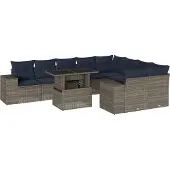 vidaXL 10-delige loungeset voor buiten, met kussens, grijs, kunststof vlechtwerk