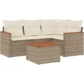 vidaXL 5-delige Loungeset met kussens poly rattan beige