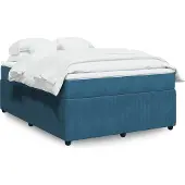 vidaXL Boxspring met matras fluweel donkerblauw 160x200 cm