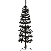 vidaXL Kunstkerstboom half met standaard smal 150 cm zwart