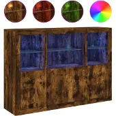 vidaXL Dressoirs met LED-verlichting 3 st bewerkt hout gerookt eiken