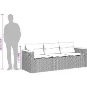 vidaXL Tuinbank 3-zits met kussens poly rattan zwart