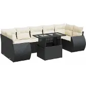 vidaXL 8-delige Loungeset met kussens poly rattan zwart
