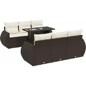 vidaXL 7-delige Loungeset met kussens poly rattan bruin