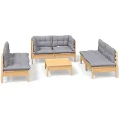 vidaXL 7-delige Loungeset met grijze kussens grenenhout