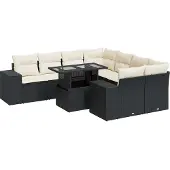 vidaXL 9-delige Loungeset met kussens poly rattan zwart