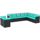 vidaXL 10-delige loungeset voor de tuin met kussens, zwart kunststof vlechtwerk