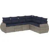 vidaXL 6-delige loungeset voor de tuin met kussens, grijs, kunststof vlechtwerk
