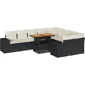 vidaXL 10-delige Loungeset met kussens poly rattan acacia zwart