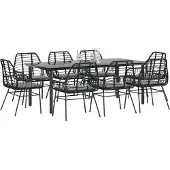 vidaXL 9-delige tuinset met kussens, zwart, polyrotan, glas