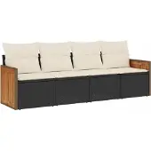 vidaXL 4-delige tuinmeubelset met kussens, zwart, polyrotan